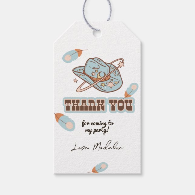 Cowboy Western Blue Birthday Thank You Tag (Front)