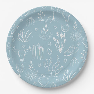 Cowboy Western Blue Paper Plate
