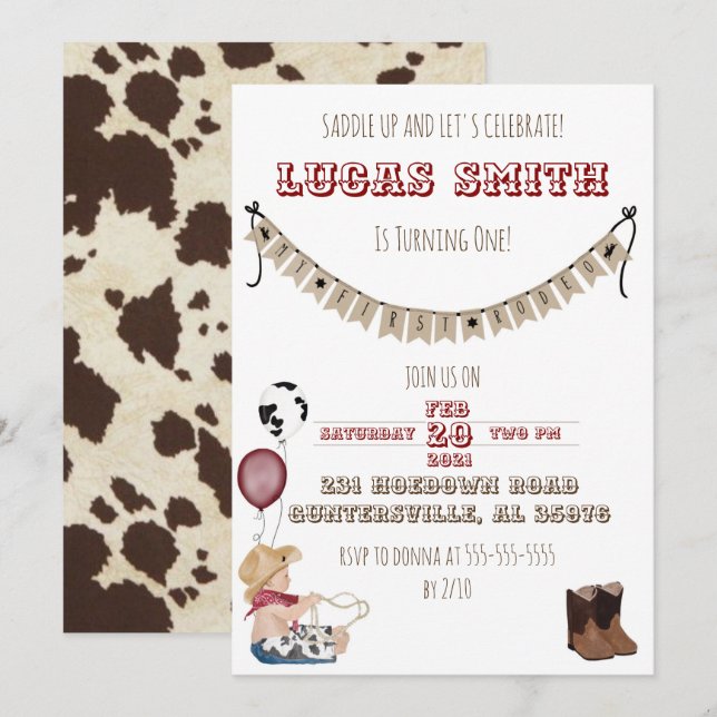Cowboy Western Boys Invitation d'anniversaire (Devant / Derrière)