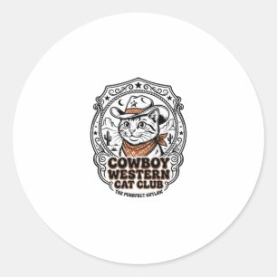 Cowboy Western Cat Pet Lover Shirt Art - Cowboy We Classic Round Sticker