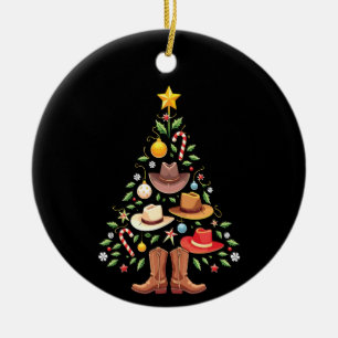 Cowboy Western Christmas Tree Santa  Ceramic Ornament