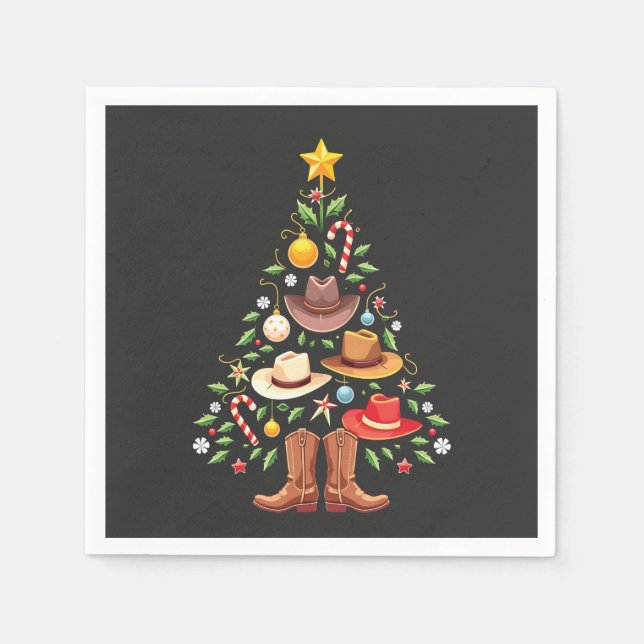 Cowboy Western Christmas Tree Santa  Napkin (Front)