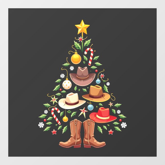 Cowboy Western Christmas Tree Santa  Window Cling (Sheet)