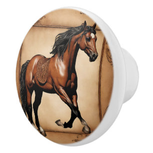 Cowboy Western Country Equestrian Brown Horse  Ceramic Knob