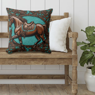 Cowboy Western Country Equestrian Brown Horse Throw Pillow