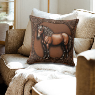 Cowboy Western Country Equestrian  Brown Horse  Throw Pillow