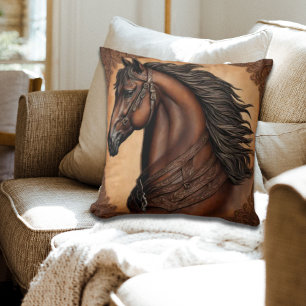 Cowboy Western Country Equestrian Brown Horse Throw Pillow