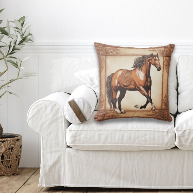 Cowboy Western Country Equestrian  Brown Horse  Throw Pillow (Creator Uploaded)