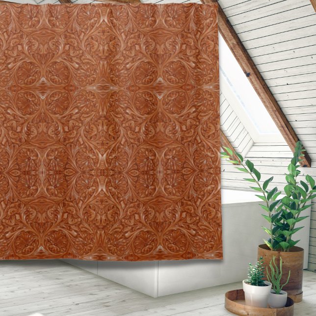 cowboy western country pattern tooled leather (cowboy western country pattern tooled leather shower curtain)