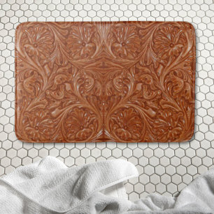 cowboy western country pattern tooled leather bath mat