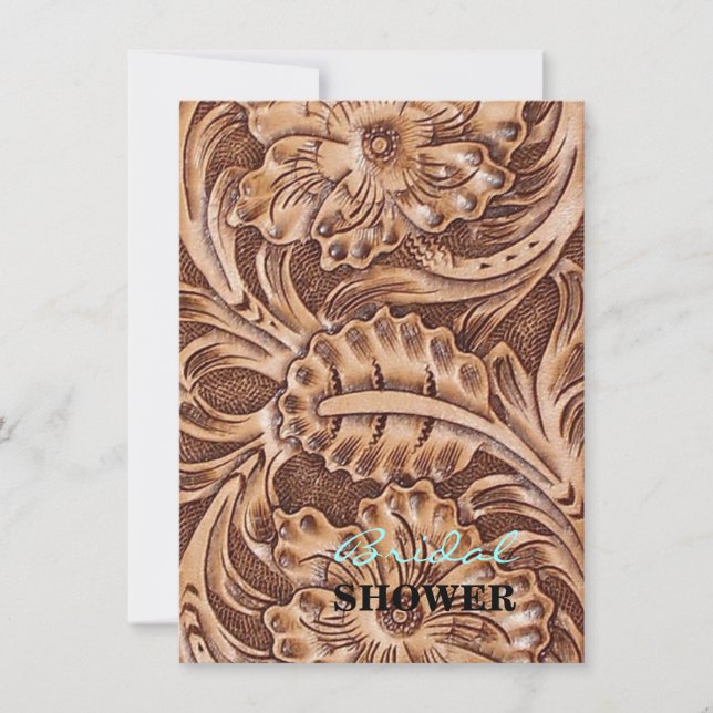 cowboy western country pattern tooled leather invitation (Front)