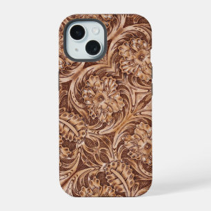 cowboy western country pattern tooled leather iPhone 15 case