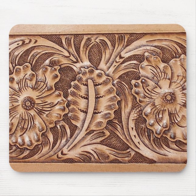 cowboy western country pattern tooled leather mouse pad (Front)
