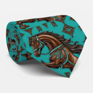 Cowboy Western Country Turquoise Brown Horse  Tie