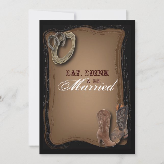 Cowboy Western Country wedding rehearsal dinner Invitation (Back)