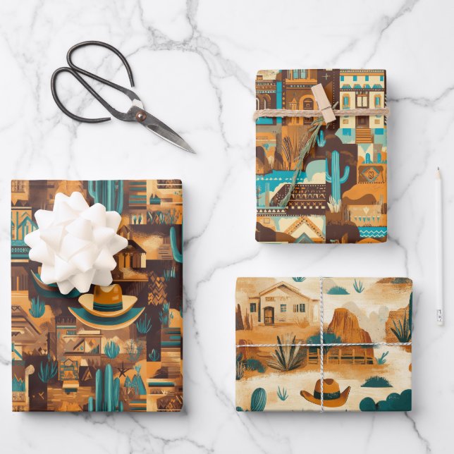 Cowboy Western Desert Brown  Wrapping Paper Sheet (Front)