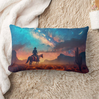 Cowboy Western Desert Night Ride Cactus Lumbar Pillow
