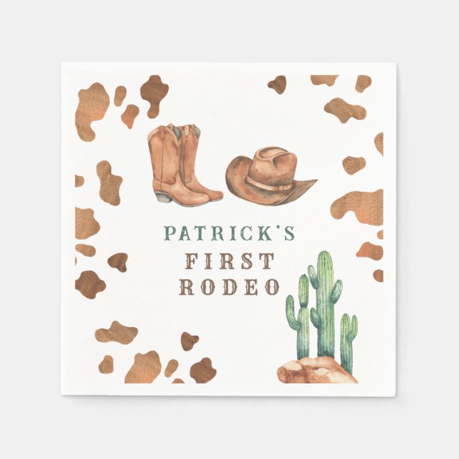 Cowboy Western First Rodeo Birthday Party  Napkin (Front)