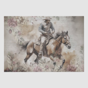 Cowboy Western Floral Watercolor Decoupage Tissue Paper