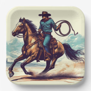 Cowboy Western Horse Birthday Paper Plate