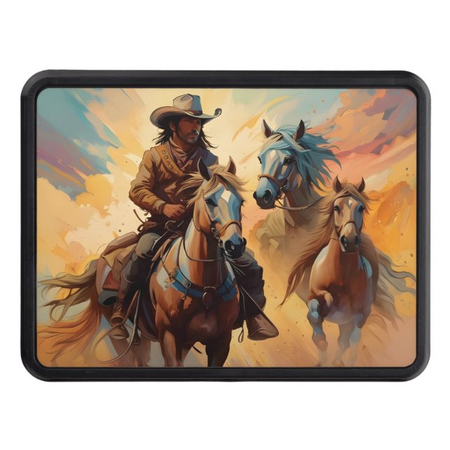 Cowboy Western Horses blue Tan Collage Trailer Hitch Cover (Front)