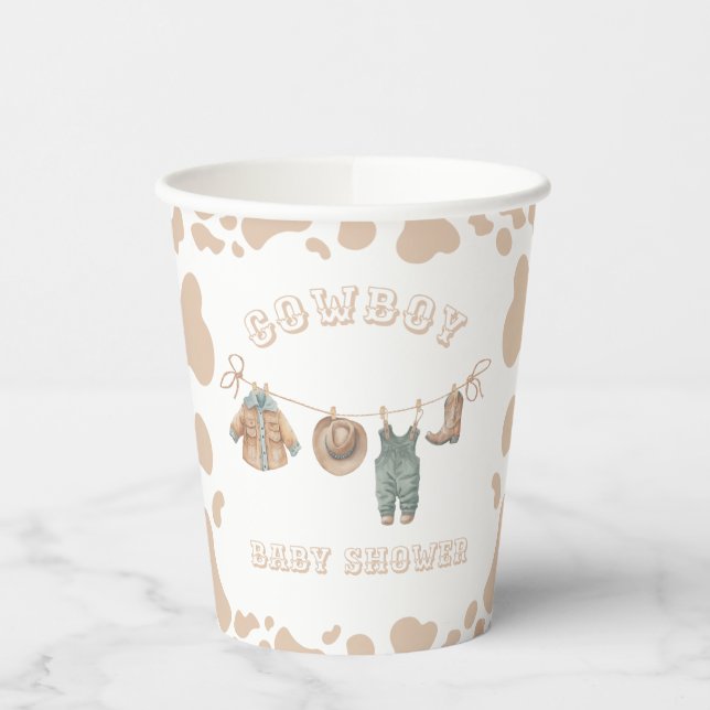 Cowboy Western Light Brown Boy Baby Shower Paper Cups (Left)