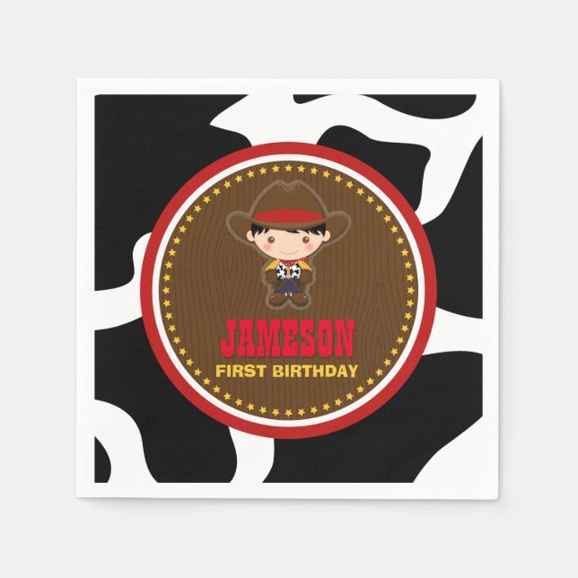 Cowboy Western Old West Birthday Napkin (Front)