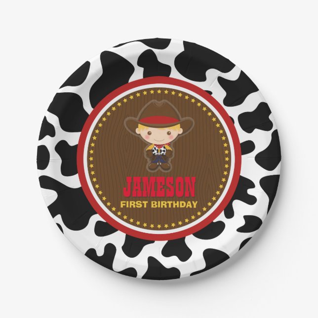 Cowboy Western Old West Birthday Paper Plate (Front)