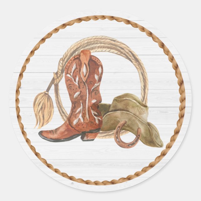 Cowboy Western Party Classic Round Sticker (Front)