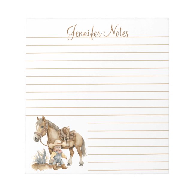 cowboy western personalized lined baby shower notepad (Front)
