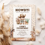 Cowboy Western Rodeo Kids Birthday Invitations<br><div class="desc">Rustic western kids birthday invitations featuring party confetti,  dessert scenery with horses,  a cute cowboy with dark hair,  and a modern celebration template that is easy to personalize.</div>