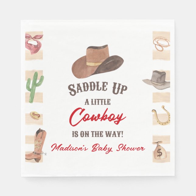 Cowboy Western Rodeo Wild West Baby Shower Napkin (Front)