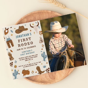 Cowboy Western Rodeo Wild West Birthday Photo Invitation