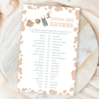 Cowboy Western Would She Rather Baby Shower Game