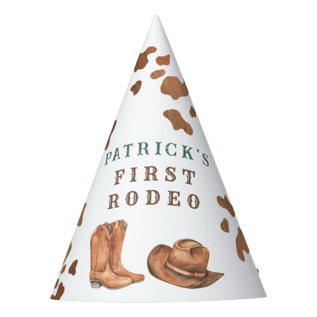 Cowboy Wild West 1st Rodeo Birthday Party Hat (Front)