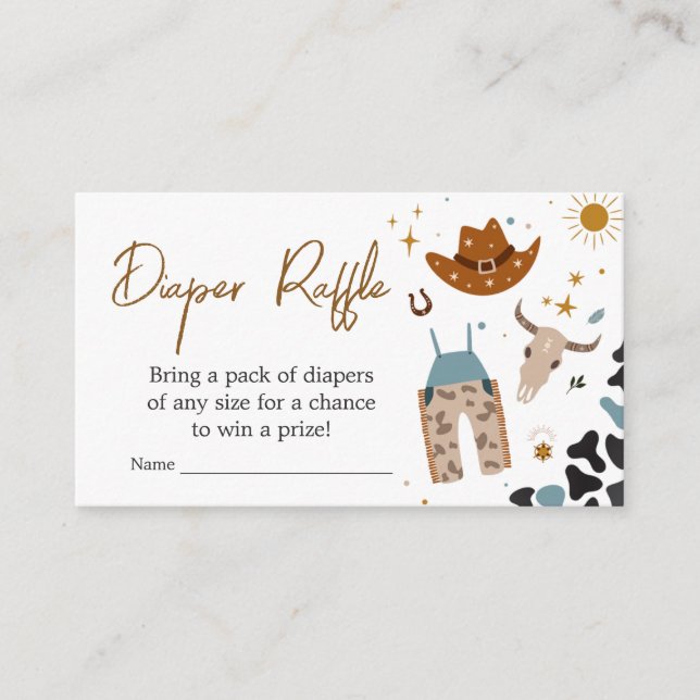 Cowboy Wild West Baby Shower Diaper Raffle Enclosure Card (Front)