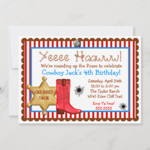 Cowboy  Wild West  Birthday  Invitations