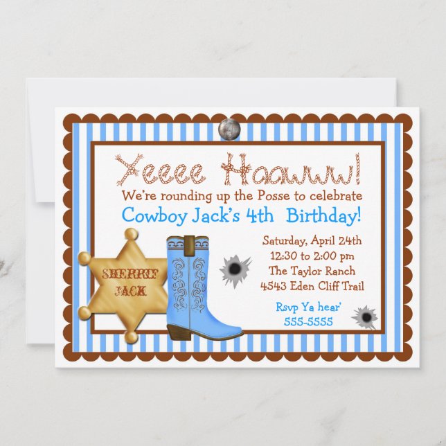 Cowboy  Wild West  Birthday  Invitations (Front)