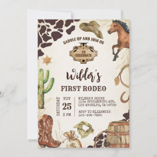 Cowboy Wild West First Rodeo Birthday Invitation