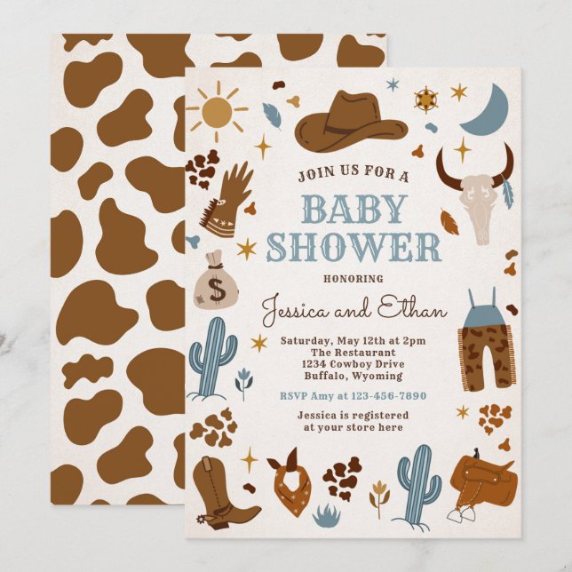 Cowboy Wild West Rodeo Ranch Baby Shower Invitation (Front/Back)
