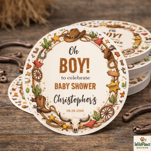 Cowboy Wild West Rodeo Ranch   Rustic Western Baby Classic Round Sticker