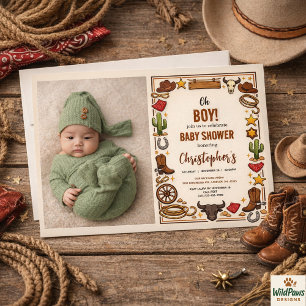 Cowboy Wild West Rodeo Ranch   Rustic Western Baby Invitation