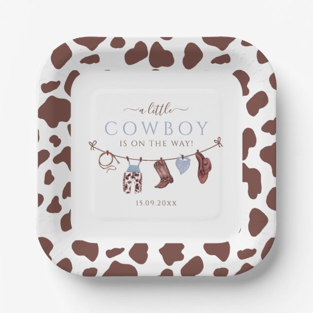 Cowboy Wild West Rodeo Western Boy Baby Shower Paper Plate (Front)
