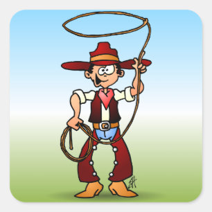 Cowboy with a lasso square sticker