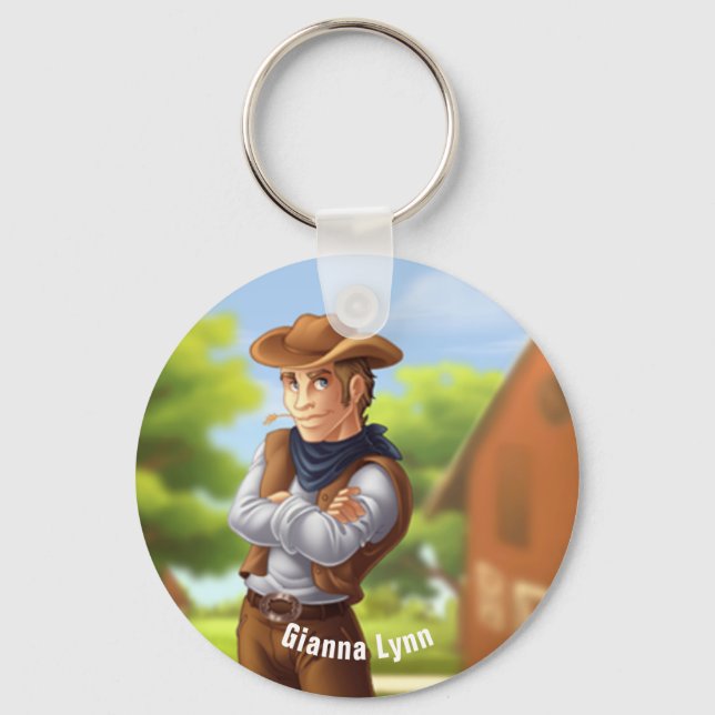 Cowboy with Hat Monogrammed Keychain (Front)