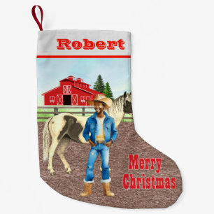 Cowboy with Horse and Barn Christmas Small Christmas Stocking
