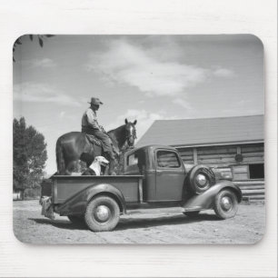 Cowboy with horse in a truck mouse pad