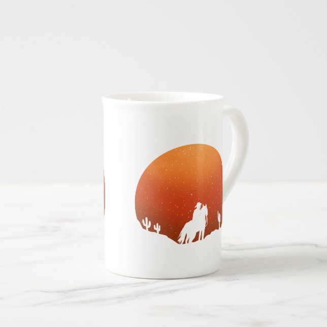 Cowboy with horse Wild West sunset landscape Bone China Mug (Front Right)