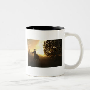 Cowboy with Lasso in Sunset Two-Tone Coffee Mug