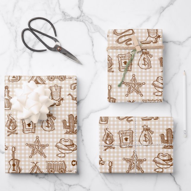 Cowboy Wrapping Paper, Western Rustic Gift Wrap (Front)